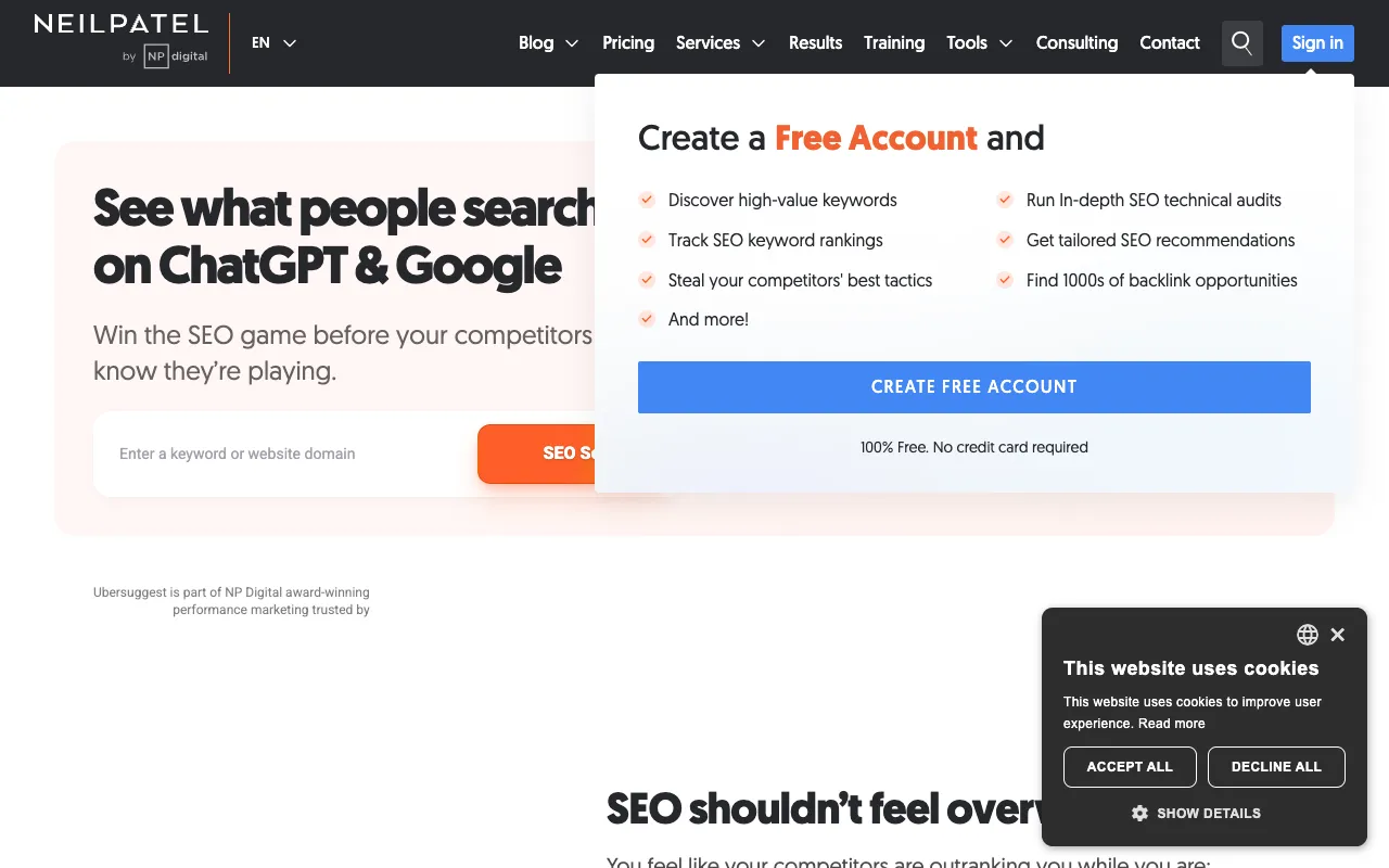 Ubersuggest screenshot